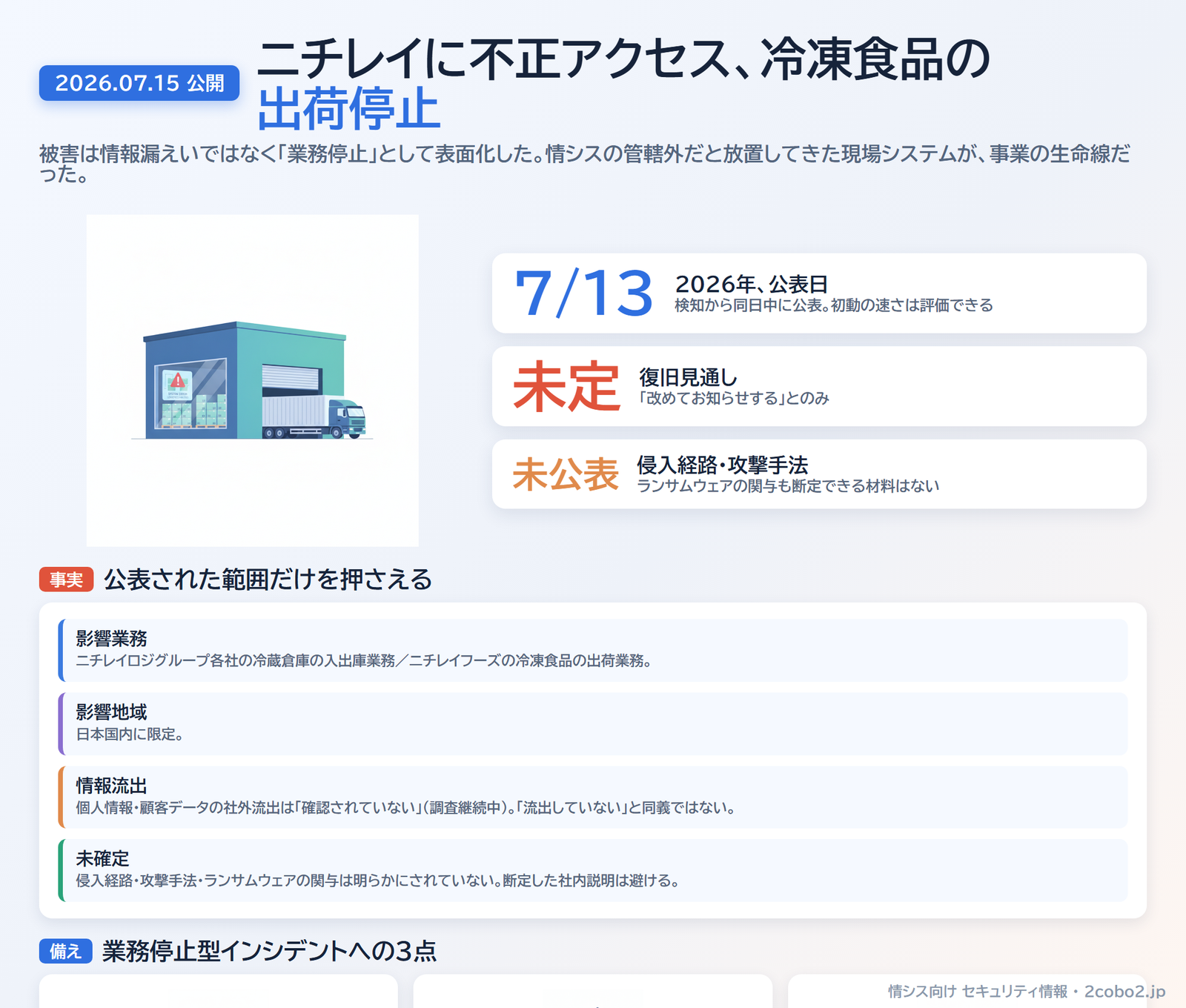 ニチレイに不正アクセス、冷凍食品の出荷停止