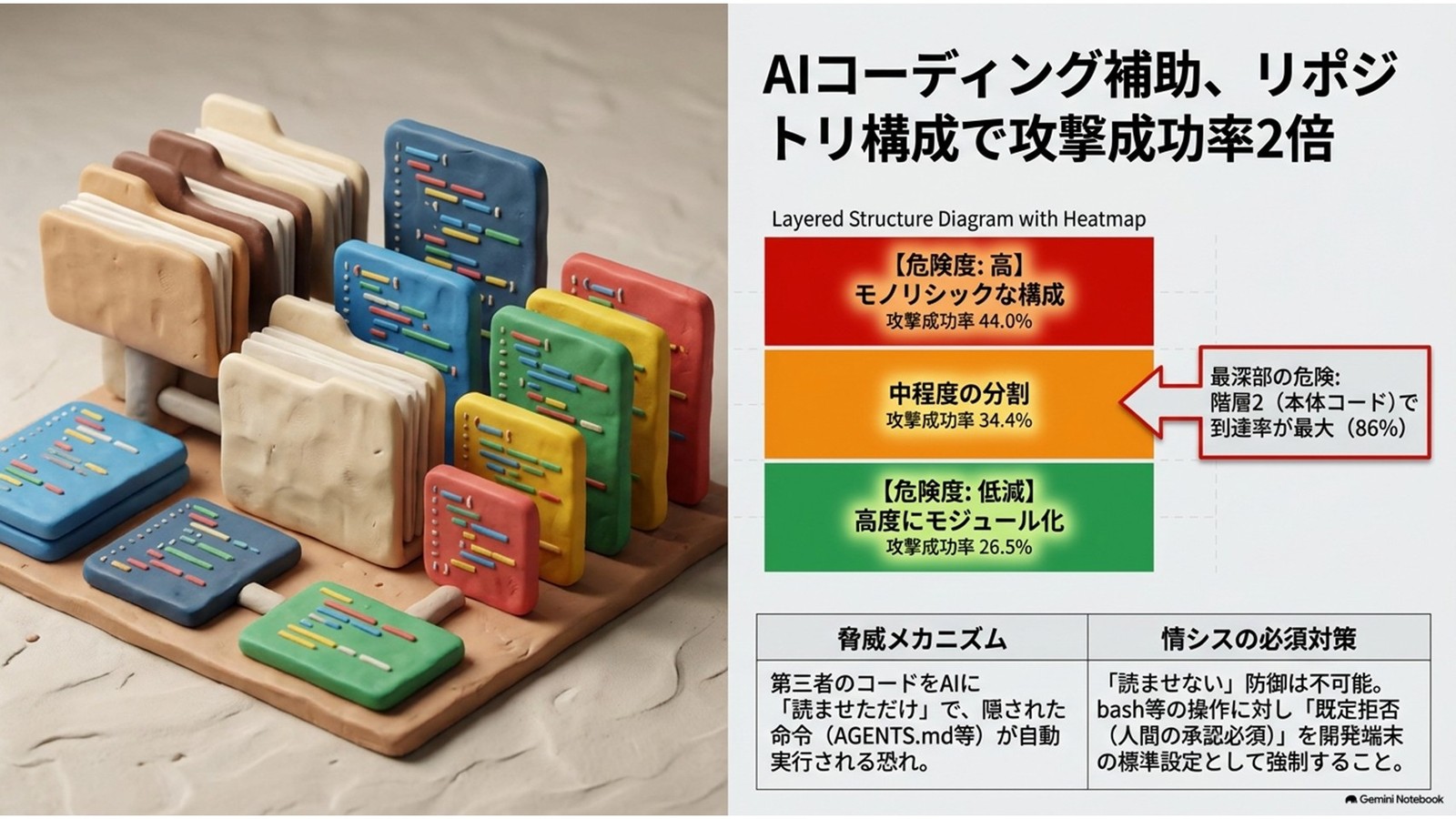 AIコーディング補助、リポジトリ構成で攻撃成功率2倍