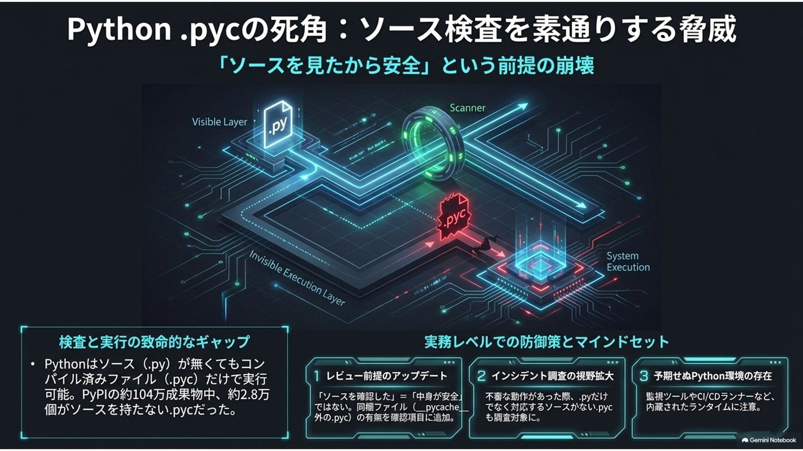 Pythonの.pyc、ソース検査を素通りする実態